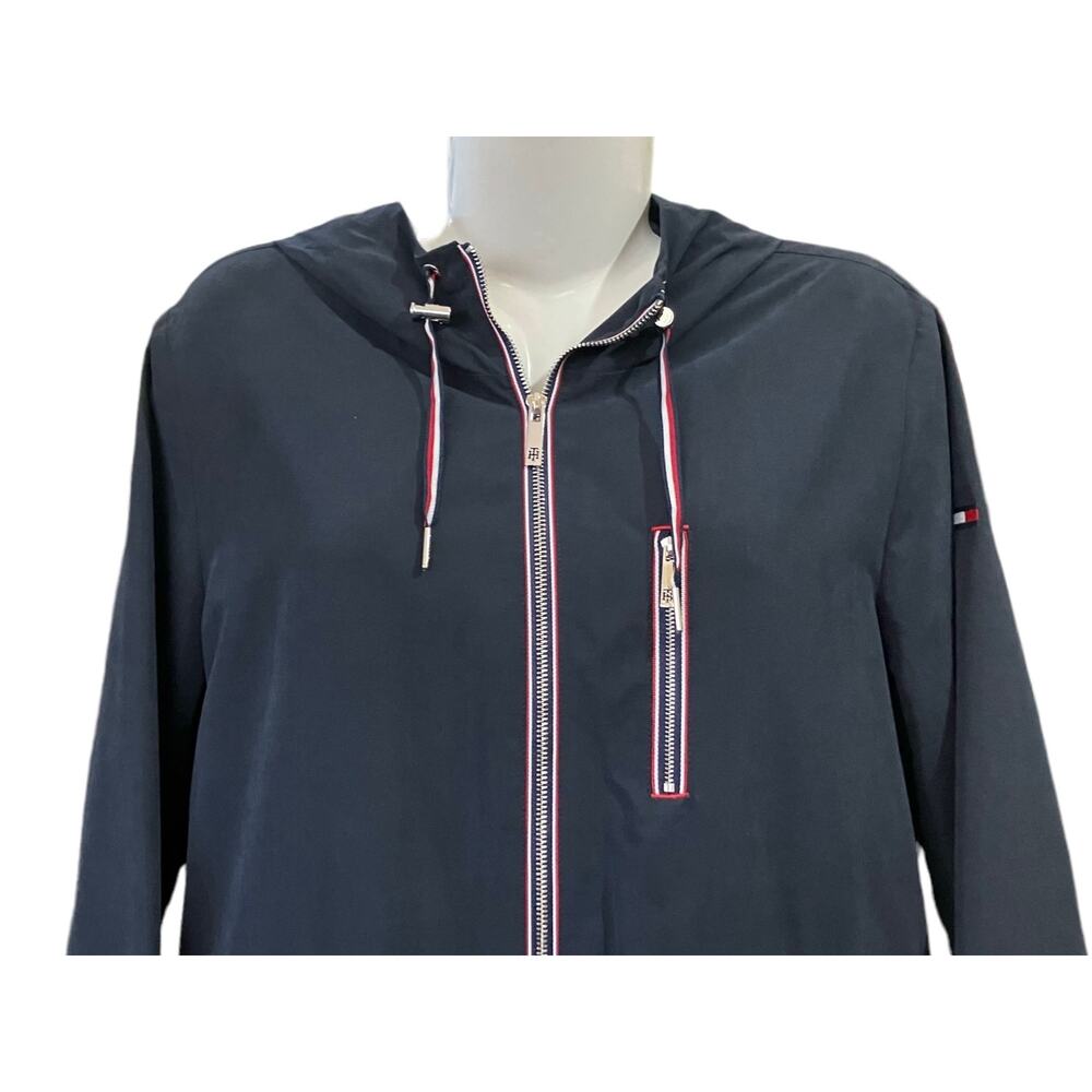 Tommy Hilfiger Women's Navy Full Zip Storm Jacket w/ Hood Pockets | Size L EUC - Picture 10 of 16